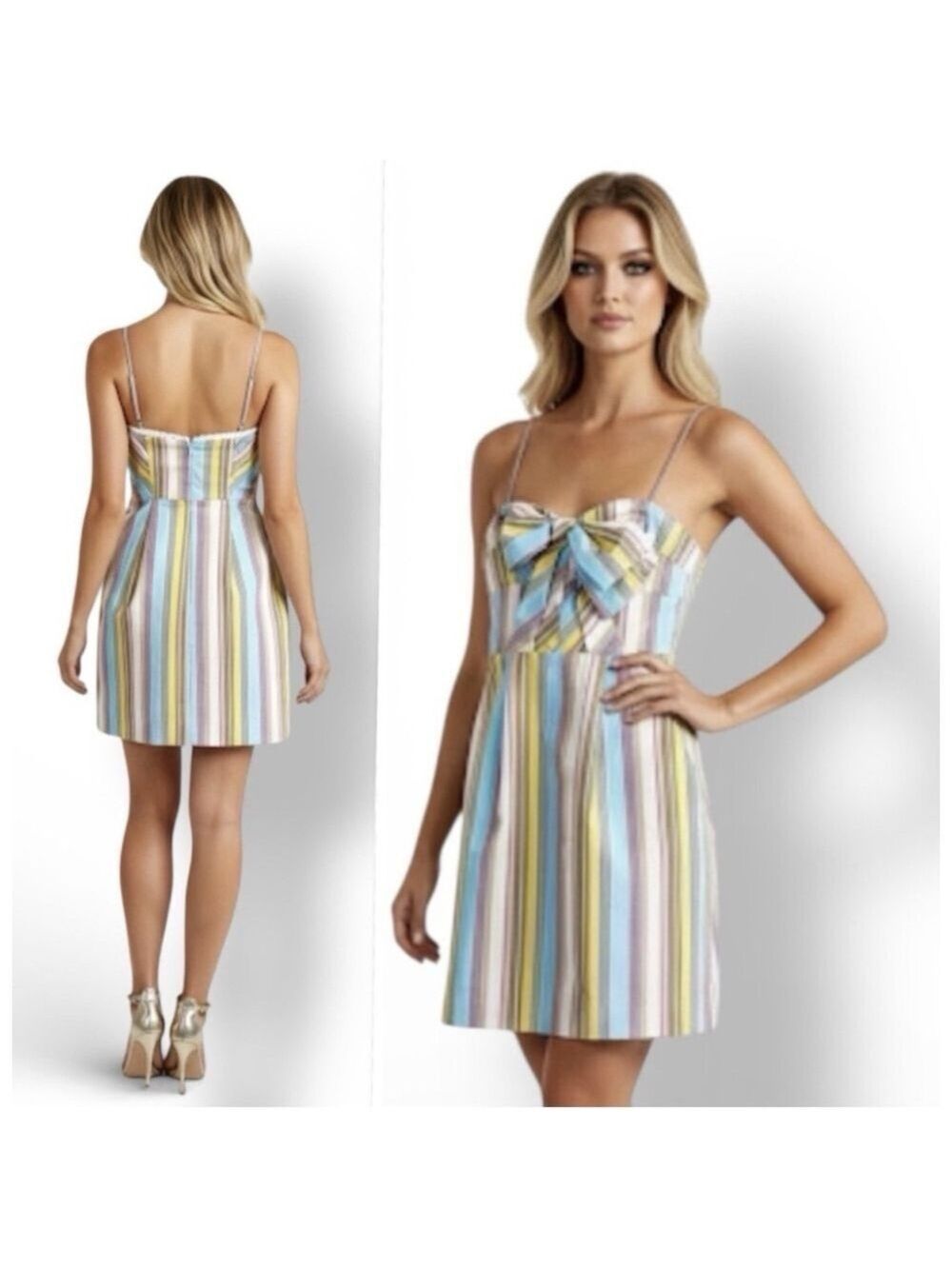 Anthropologie Moulinette Soeurs Striped Strapless Bow Front Mini Dress Sz 2 Boho